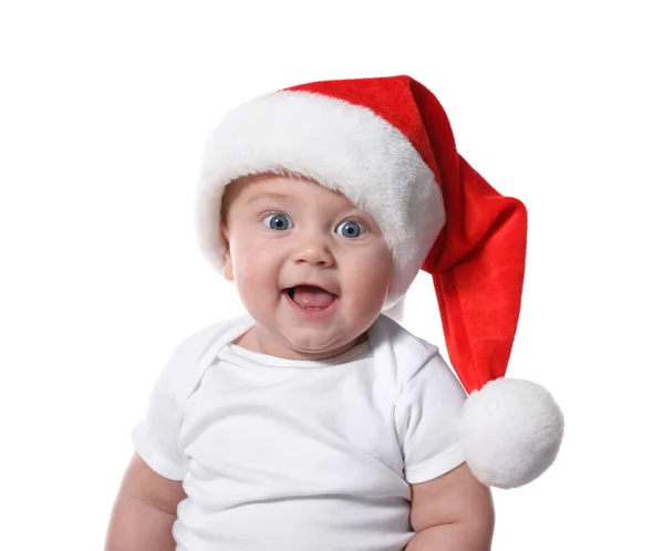 Lindo Bebé Sombrero Santa Sobre Fondo Blanco Celebración Navidad —  Fotos de Stock