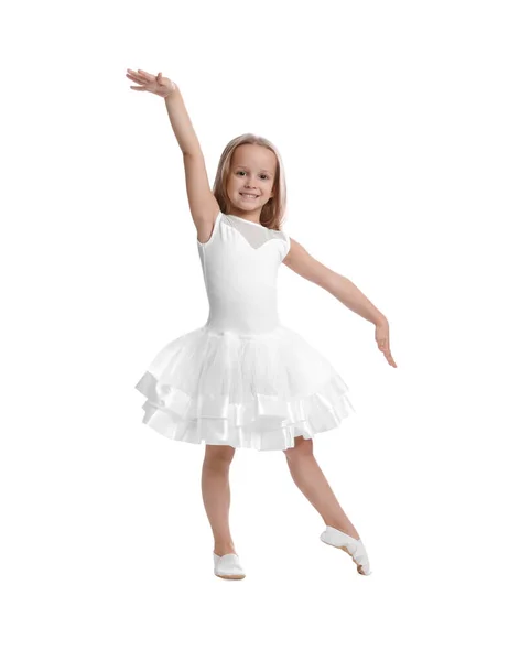 Carino Bambina Bel Vestito Ballare Sfondo Bianco — Foto Stock