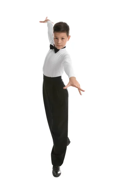 Hermoso Niño Vestido Bailando Sobre Fondo Blanco —  Fotos de Stock