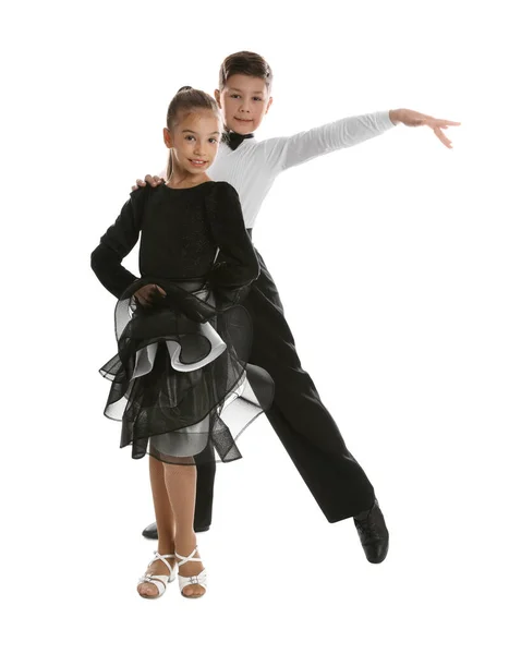 Hermosa Pareja Niños Bailando Sobre Fondo Blanco — Foto de Stock