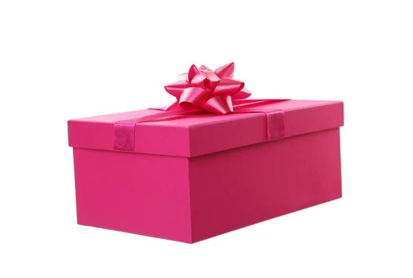 粉红礼品盒 白色上有蝴蝶结隔离 — 图库照片