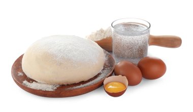 Hamur ve malzemeler beyaz arka planda. Soda ekmeği tarifi