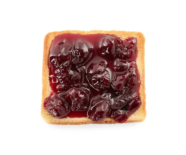 Toast Chutnou Třešňovou Marmeládou Bílém Pozadí Horní Pohled — Stock fotografie