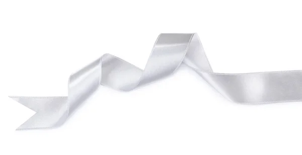 Silver Satin Ribbon White Background Top View — Stock Photo, Image