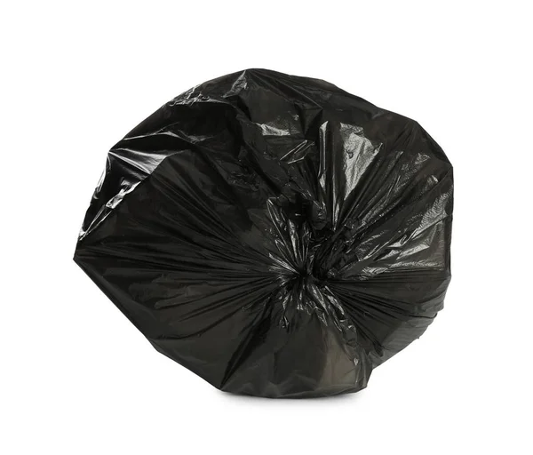 Black Trash Bag Filled Garbage Isolated White — Stock Photo, Image