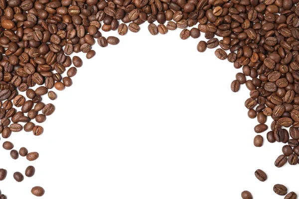 Frame Roasted Coffee Beans White Background Top View — Stock Photo, Image