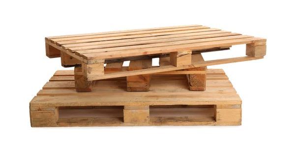 Stacked Wooden Pallets Isolated White Transportation Storage — Stock Photo, Image