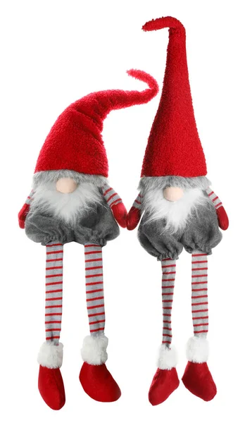 Two Funny Christmas Gnomes White Background — Stock Photo, Image