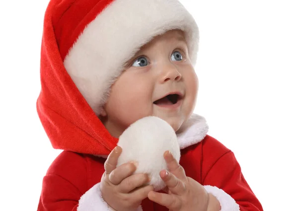 Bebê Bonito Traje Natal Fundo Branco Close — Fotografia de Stock