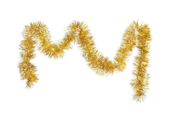 Fényes Arany Tinsel Elszigetelt Fehér Karácsonyi Dekoráció — Stock Fotó