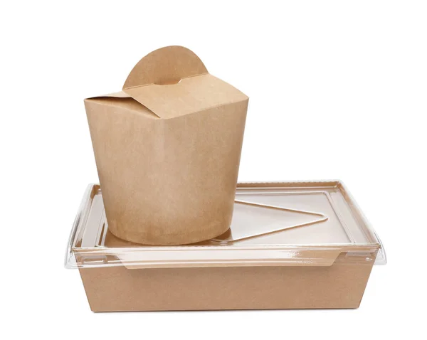 Beyaz Zemin Üzerinde Yiyecek Için Kağıt Kap Kutu — Stok fotoğraf