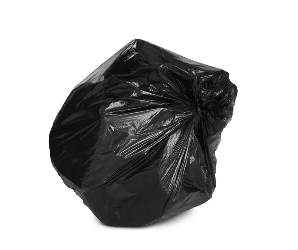 Black Trash Bag Filled Garbage Isolated White — Stock Photo, Image