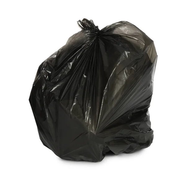 Black Trash Bag Filled Garbage Isolated White — Stock Photo, Image