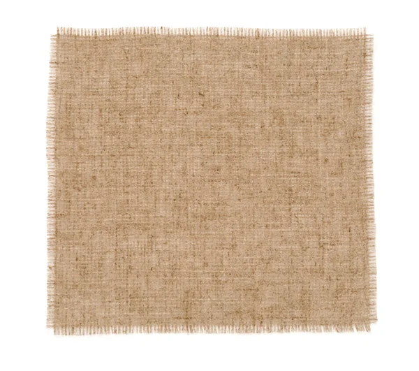 Piece Natural Burlap Fabric White Background Top View — Stock Photo, Image