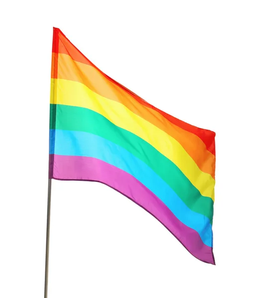 Leuchtende Regenbogen Lgbt Flagge Isoliert Auf Weiß — Stockfoto