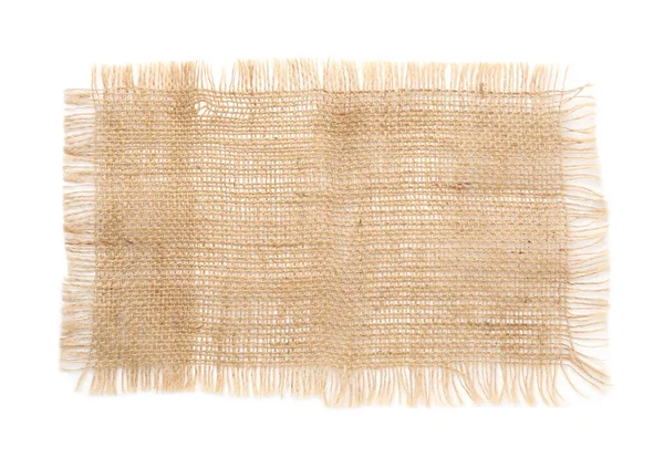 Piece Natural Burlap Fabric White Background Top View — Stock Photo, Image