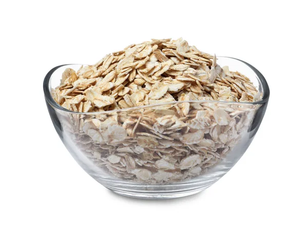 Raw Oatmeal Glass Bowl White Background — Stock Photo, Image