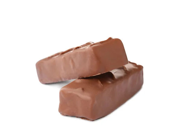 Deliciosas Barras Chocolate Doce Isoladas Branco — Fotografia de Stock