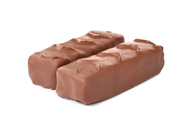 Deliciosas Barras Chocolate Dulce Aisladas Blanco —  Fotos de Stock