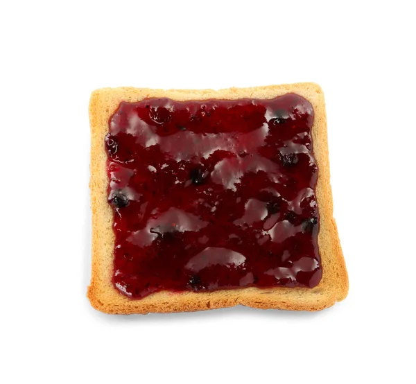 Toast Chutnou Borůvkovou Marmeládou Bílém Pozadí Horní Pohled — Stock fotografie