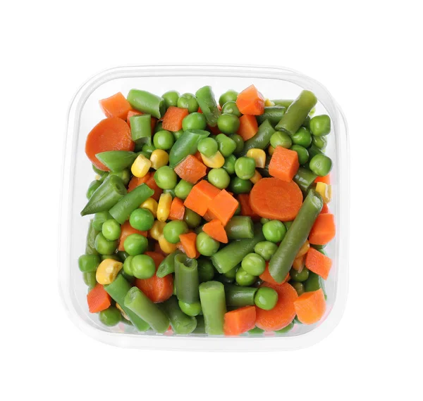 Mix Fresh Vegetables Plastic Container Isolated White Top View — Stock Photo, Image