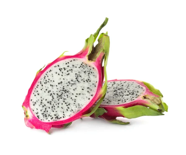 Половинки Вкусных Фруктов Дракона Pitahaya Белом Фоне — стоковое фото