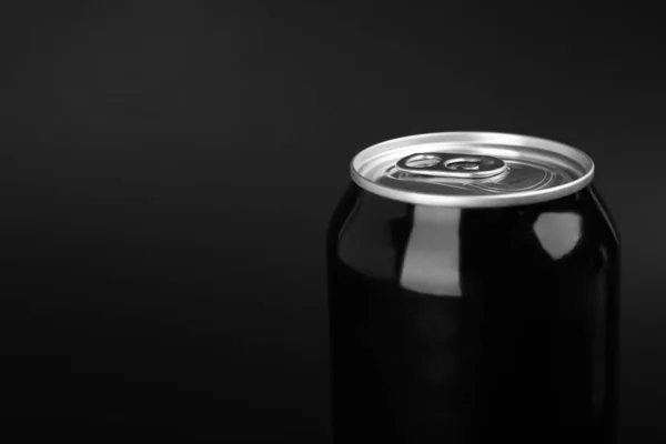 Can Energy Drink Black Background Closeup Space Text — Stock Photo, Image