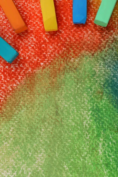 Soyut Çizimlerde Renkli Pastel Tebeşirler Düz Yatış Metin Için Boşluk — Stok fotoğraf