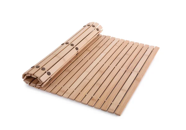 Bamboo Rug Isolated White Bath Accessory — Stock Photo, Image