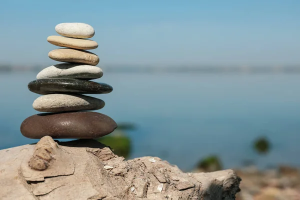Stack Stones Rock River Space Text Harmony Balance Concept — Stock Photo, Image
