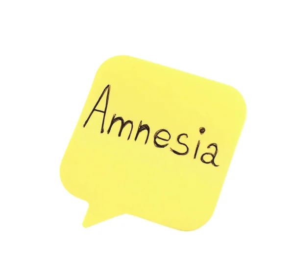 Nota Adhesiva Amarilla Con Palabra Amnesia Sobre Fondo Blanco — Foto de Stock