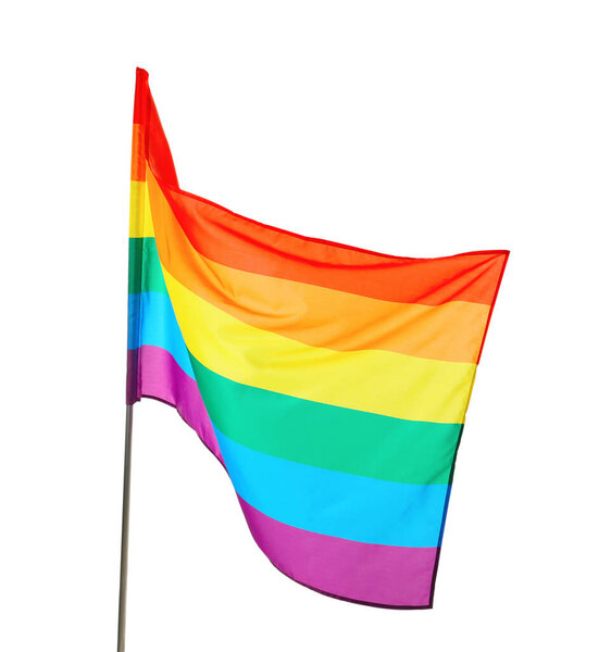 Bright rainbow LGBT flag isolated on white