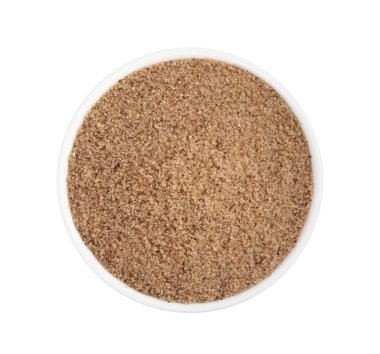 Kahverengi tuz kasenin içinde, beyaz manzarada izole.