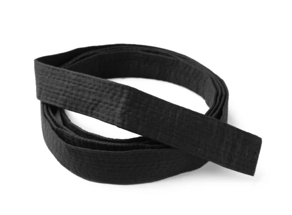 Cinturón Negro Enrollado Sobre Fondo Blanco Artes Marciales Orientales — Foto de Stock