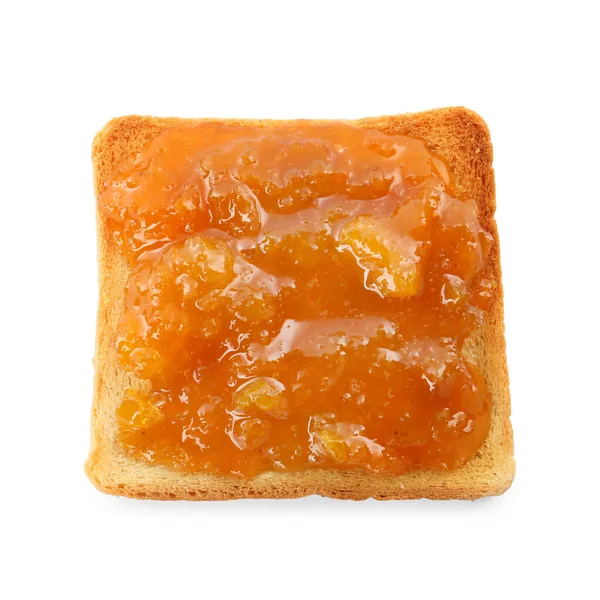 Toast Confiture Orange Savoureuse Sur Fond Blanc Vue Dessus — Photo