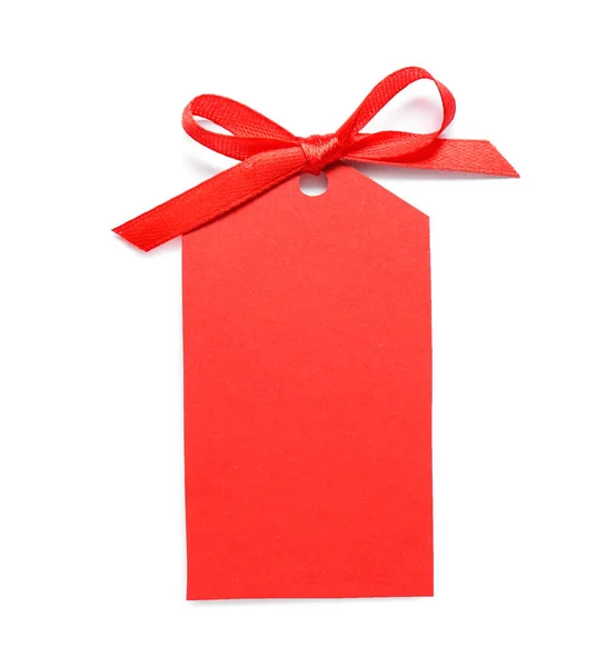 Leere Rote Geschenkanhänger Mit Satinband Auf Weißem Hintergrund Ansicht Von — Stockfoto