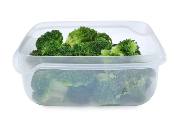 Fresh Broccoli Plastic Container Isolated White — Stock Photo, Image