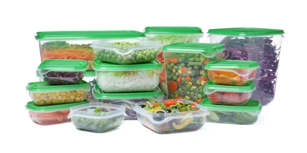 Plastic Containers Fresh Food White Background — Stock Photo, Image