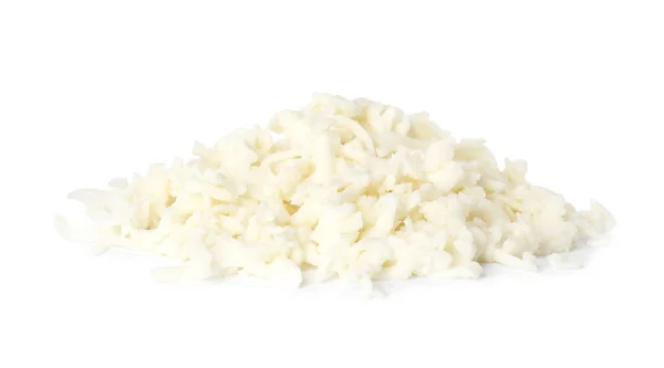 Altura Delicioso Queijo Mussarela Fundo Branco — Fotografia de Stock