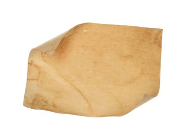 Beyazın üzerine izole edilmiş eski bir kağıt parçası. Tasarım için boşluk