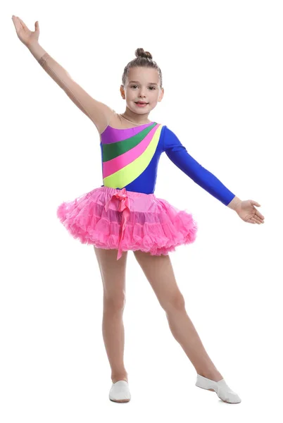 Cute Little Girl Costume Dancing White Background — Stock Photo, Image