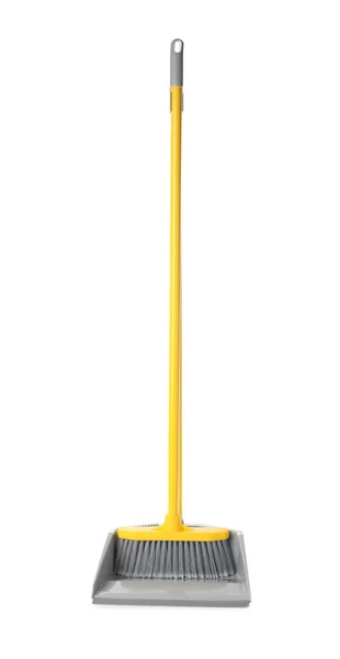 Plastic Broom Dustpan Isolated White — Stock Photo, Image