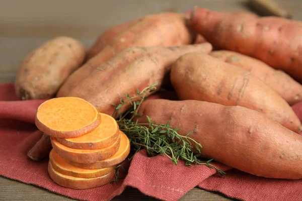Napkin Thyme Sweet Potatoes Table Closeup — Stock Photo, Image