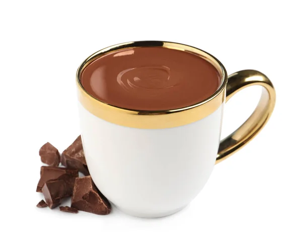 Lekkere Warme Chocolademelk Kopje Witte Achtergrond — Stockfoto