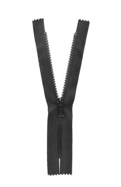 Siyah fermuar beyaz, üst görünümde izole