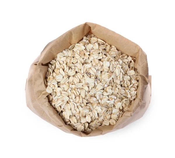 Raw Oatmeal Paper Bag Isolated White Top View — Stock Photo, Image