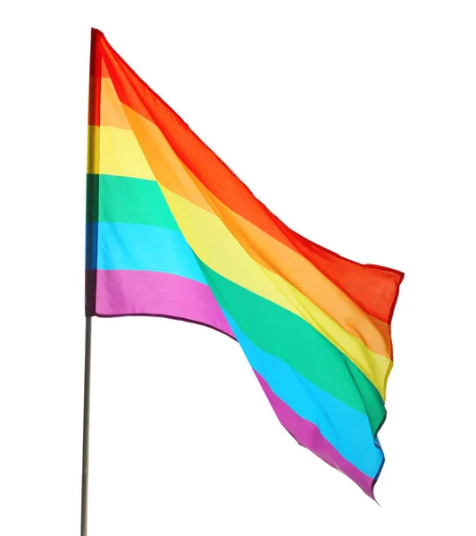 Leuchtende Regenbogen Lgbt Flagge Isoliert Auf Weiß — Stockfoto