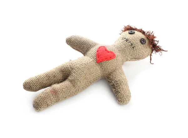 Voodoo Doll Red Heart Isolated White — Stock Photo, Image