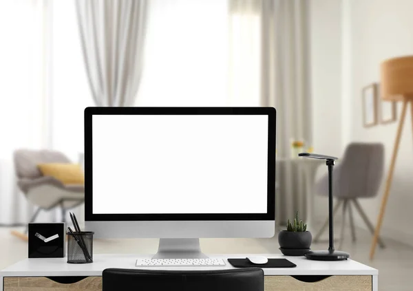 Workplace Modern Computer Table Indoors Mockup Design — Stock Photo, Image