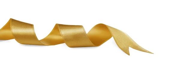 美しい黄金のリボンは白で隔離された 祭りの装飾 — ストック写真